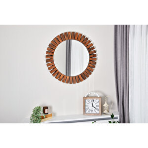 Dfn Wood Naturel İkili 60,50 Cmahşap Yuvarlak Dekoratif Duvar Salon Konsol Banyo Aynası 60x60 cm