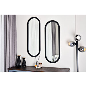 Dfn Wood Ovaline 35x95 Cm Oval Siyah İkili Duvar Salon Konsol Aynası 35x90 cm