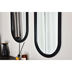Dfn Wood Ovaline 35x95 Cm Oval Siyah İkili Duvar Salon Konsol Aynası