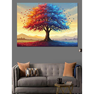 Sonbahar Renkli Dağ Manzarası Dekoratif Kanvas - Mdf Ahşap Tablo 100x140 cm