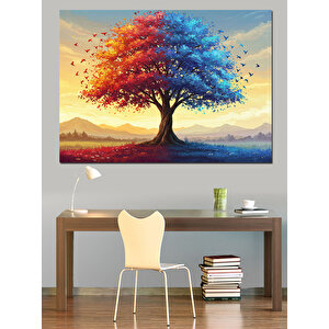 Sonbahar Renkli Dağ Manzarası Dekoratif Kanvas - Mdf Ahşap Tablo 100x140 cm