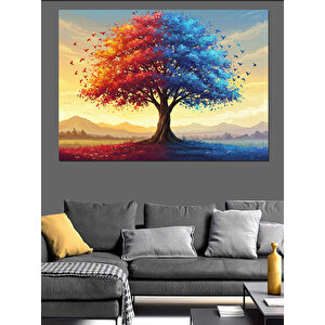 Sonbahar Renkli Dağ Manzarası Dekoratif Kanvas - Mdf Ahşap Tablo 100x140 cm