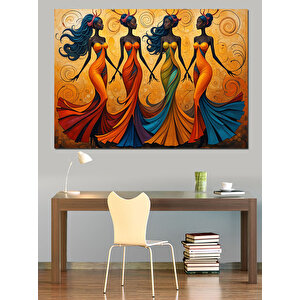 Dans Eden Renkli Kadınlar Dekoratif Kanvas - Mdf Ahşap Tablo 100x140 cm