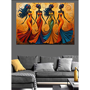Dans Eden Renkli Kadınlar Dekoratif Kanvas - Mdf Ahşap Tablo 100x140 cm