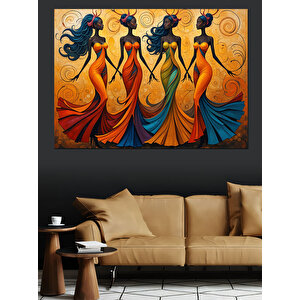 Dans Eden Renkli Kadınlar Dekoratif Kanvas - Mdf Ahşap Tablo 100x140 cm