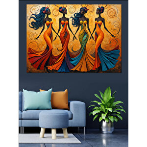 Dans Eden Renkli Kadınlar Dekoratif Kanvas - Mdf Ahşap Tablo