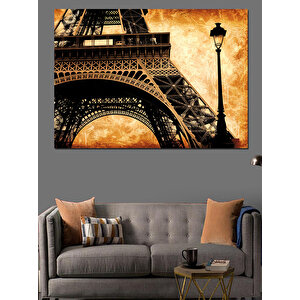 Eiffel Kulesi Retro Çizim Dekoratif Kanvas - Mdf Ahşap Tablo