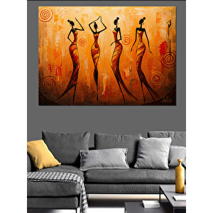 Turuncu Fonlu Dans Eden Kadınlar Dekoratif Kanvas - Mdf Ahşap Tablo 50x70 cm