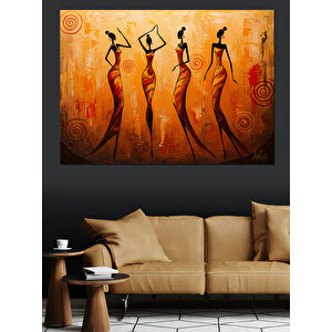 Turuncu Fonlu Dans Eden Kadınlar Dekoratif Kanvas - Mdf Ahşap Tablo 50x70 cm