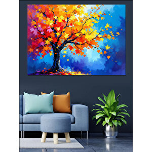 Sonbaharda Renkli Ağaç Dekoratif Kanvas - Mdf Ahşap Tablo 70x100 cm
