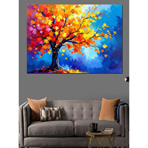 Sonbaharda Renkli Ağaç Dekoratif Kanvas - Mdf Ahşap Tablo 70x100 cm