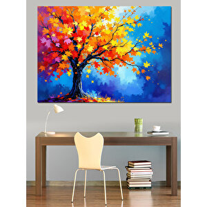 Sonbaharda Renkli Ağaç Dekoratif Kanvas - Mdf Ahşap Tablo 70x100 cm