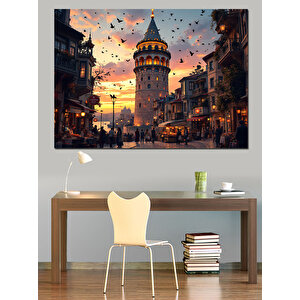 Galata Kulesi Kalabalığı Dekoratif Kanvas - Mdf Ahşap Tablo 35x50 cm