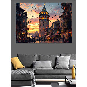 Galata Kulesi Kalabalığı Dekoratif Kanvas - Mdf Ahşap Tablo 35x50 cm