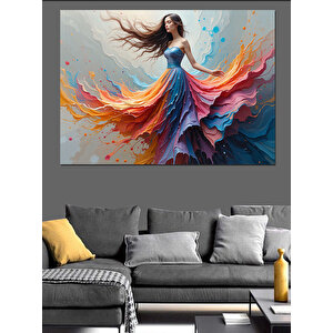 Renkli Etekli Dans Eden Kadın Dekoratif Kanvas - Mdf Ahşap Tablo
