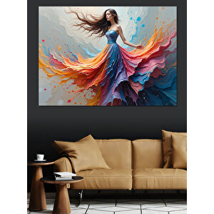 Renkli Etekli Dans Eden Kadın Dekoratif Kanvas - Mdf Ahşap Tablo 100x140 cm