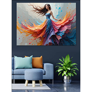 Renkli Etekli Dans Eden Kadın Dekoratif Kanvas - Mdf Ahşap Tablo 100x140 cm