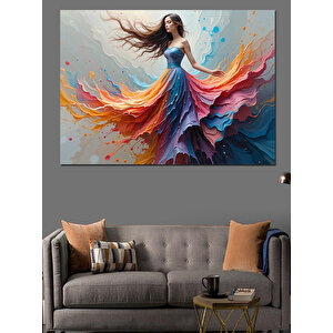 Renkli Etekli Dans Eden Kadın Dekoratif Kanvas - Mdf Ahşap Tablo 100x140 cm