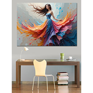 Renkli Etekli Dans Eden Kadın Dekoratif Kanvas - Mdf Ahşap Tablo