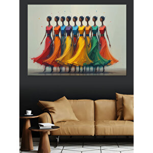 Renkli Dans Eden Kadınlar Dekoratif Kanvas - Mdf Ahşap Tablo 100x140 cm