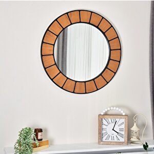 Dfn Wood Terra  80x80 Cm Yuvarlak Dekoratif Duvar Salon Konsol Banyo Aynası 80x80 cm