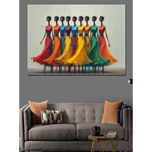 Renkli Dans Eden Kadınlar Dekoratif Kanvas - Mdf Ahşap Tablo 70x100 cm