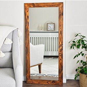 Dfn Wood Ligna  120x50 Cm Dikdörtgen Ceviz Rengi Ahşap Dekoratif Duvar Salon Boy Ofis Aynası 120x50 cm