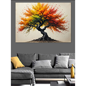 Sonbahar Ağacı Rüzgarı Dekoratif Kanvas - Mdf Ahşap Tablo 100x140 cm
