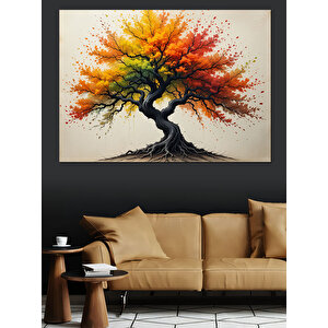 Sonbahar Ağacı Rüzgarı Dekoratif Kanvas - Mdf Ahşap Tablo 100x140 cm