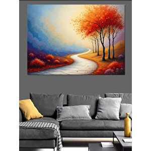 Sonbahar Yolunda Ağaçlar Dekoratif Kanvas - Mdf Ahşap Tablo 35x50 cm