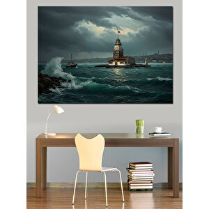 Fırtınada Kız Kulesi Dekoratif Kanvas - Mdf Ahşap Tablo