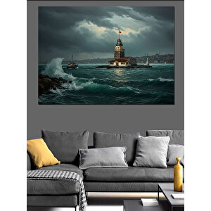 Fırtınada Kız Kulesi Dekoratif Kanvas - Mdf Ahşap Tablo 70x100 cm