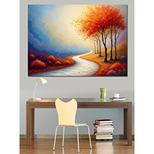 Sonbahar Yolunda Ağaçlar Dekoratif Kanvas - Mdf Ahşap Tablo 100x140 cm