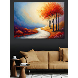 Sonbahar Yolunda Ağaçlar Dekoratif Kanvas - Mdf Ahşap Tablo