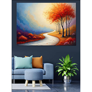 Sonbahar Yolunda Ağaçlar Dekoratif Kanvas - Mdf Ahşap Tablo