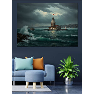 Fırtınada Kız Kulesi Dekoratif Kanvas - Mdf Ahşap Tablo 100x140 cm