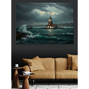 Fırtınada Kız Kulesi Dekoratif Kanvas - Mdf Ahşap Tablo 50x70 cm