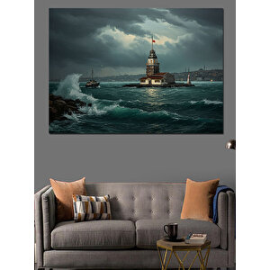 Fırtınada Kız Kulesi Dekoratif Kanvas - Mdf Ahşap Tablo