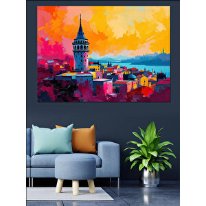 Galata Kulesi Manzarası Dekoratif Kanvas - Mdf Ahşap Tablo 100x140 cm