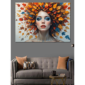 Sonbahar Temalı Kadın Portresi Dekoratif Kanvas - Mdf Ahşap Tablo 50x70 cm
