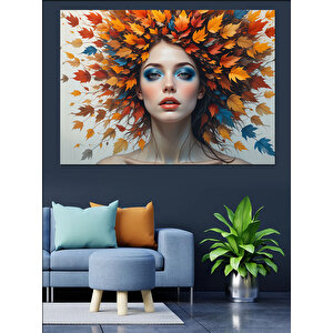Sonbahar Temalı Kadın Portresi Dekoratif Kanvas - Mdf Ahşap Tablo 70x100 cm