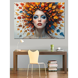 Sonbahar Temalı Kadın Portresi Dekoratif Kanvas - Mdf Ahşap Tablo 70x100 cm