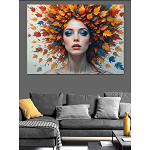 Sonbahar Temalı Kadın Portresi Dekoratif Kanvas - Mdf Ahşap Tablo