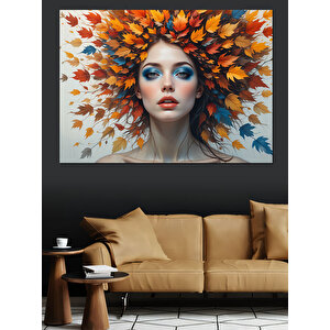 Sonbahar Temalı Kadın Portresi Dekoratif Kanvas - Mdf Ahşap Tablo