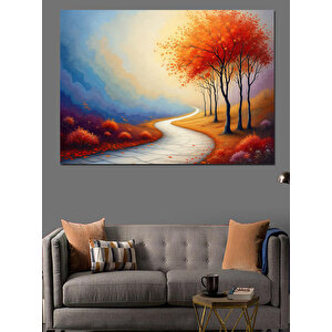 Sonbahar Yolunda Ağaçlar Dekoratif Kanvas - Mdf Ahşap Tablo 70x100 cm
