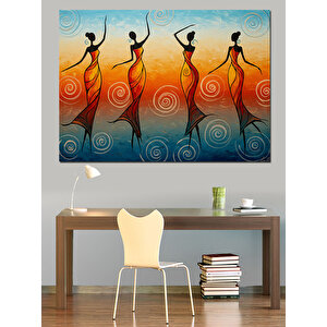 Renkli Elbiseli Dans Eden Silüetler Dekoratif Kanvas - Mdf Ahşap Tablo 50x70 cm