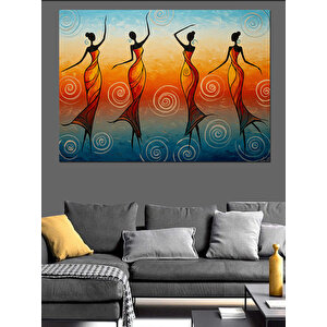 Renkli Elbiseli Dans Eden Silüetler Dekoratif Kanvas - Mdf Ahşap Tablo 50x70 cm