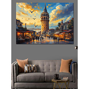 Galata Kulesi Manzara Dekoratif Kanvas - Mdf Ahşap Tablo 50x70 cm