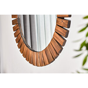 Dfn Wood Flower İkili 70,60 Cm Ahşap Ceviz Rengi Yuvarlak Dekoratif Duvar Salon Konsol Banyo Aynası 70x70 cm