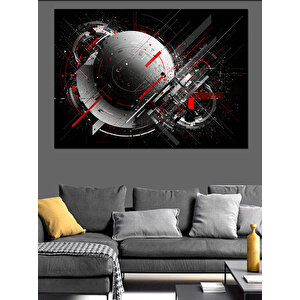 Fütüristik Kırmızı Gri Küre Dekoratif Kanvas - Mdf Ahşap Tablo 70x100 cm